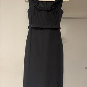 Elie Tahari Black Ruffle Neck Midi Dress